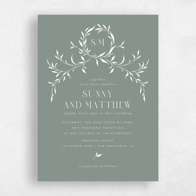 Deep Sage, Green Wedding Invitation - Clairemont Classic