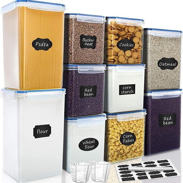 Large Tall Airtight Food Storage Containers, VERONES 10 PACK Plastic Airtight Kitchen & Pantry Organization, Ideal for Flour & Sugar - BPA-Free - Plastic Canisters with Labels