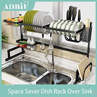 Dish Rack Over Sink(32.5”) Dish Drying Rack Kitchen Stainless Steel Over The Sink Shelf Storage Rack (Sink size ≤ 32.5 inch)(Black, 33.5X12.5X20.5inch)