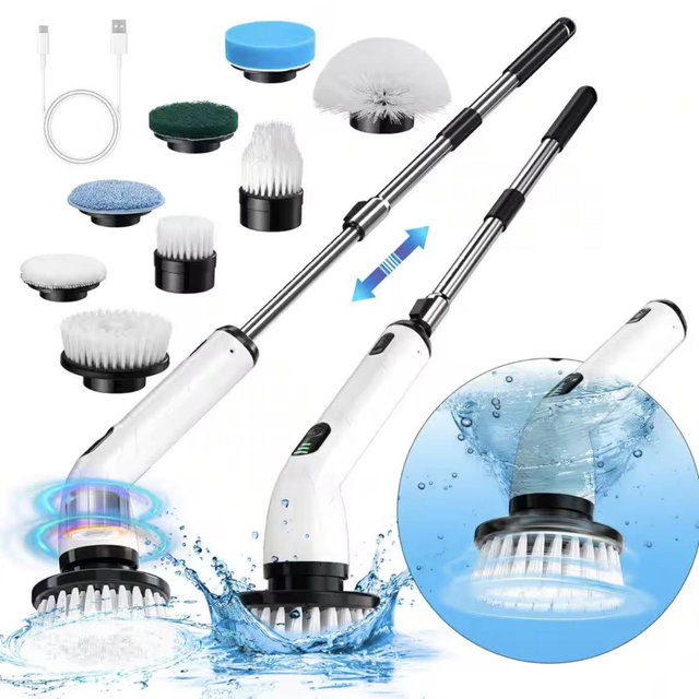 keimi Cordless Power Scrubber, IPX7 Waterpoof Electric Spin Scrubber Cleaning Brush with 8 Brush Heads and Adjustable Handle HD2017