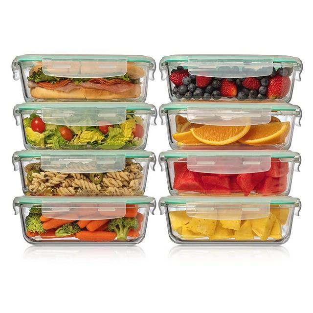 Large Glass Food Storage Containers with Lids, 8 pack 35oz - Airtight, Leak proof, Same Size Reusable Food Prep Set, Freezer Microwave & Oven Safe, Eco Friendly [4.4 cups ea.]