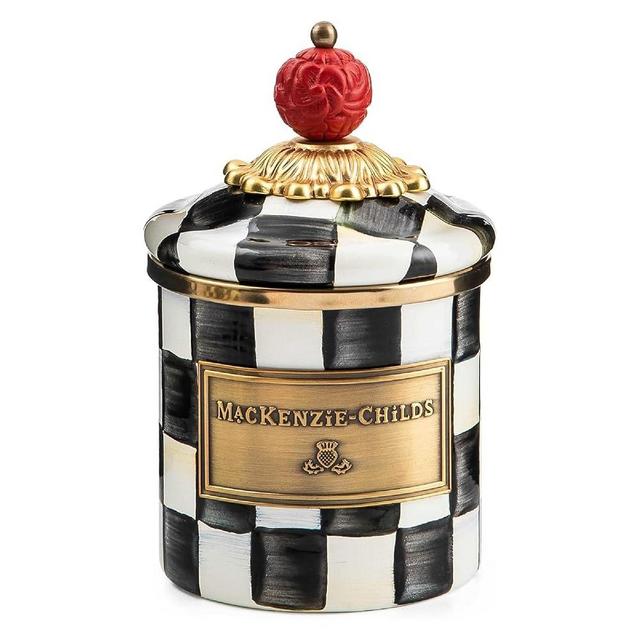 MACKENZIE-CHILDS Courtly Check Enamel Canister, Black-and-White Kitchen Storage Container with Lid, Mini
