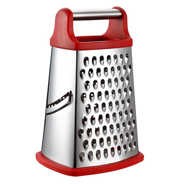 Spring Chef Professional Box Grater, Stainless Steel with 4 Sides, Best for Parmesan Cheese, Vegetables, Ginger, XL Size, Red