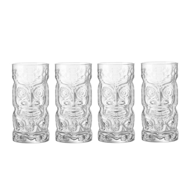 Bormioli Rocco Bartender TIKI Glasses - Set of 4, 19.5 Oz. Tropical Tiki Tumblers - Vibrant Presentation with Durable Clear Glass - Dishwasher Safe