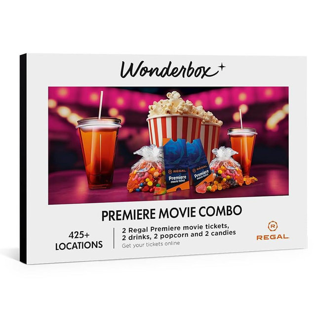 Wonderbox Regal Movie Gift Box, 2 Tickets, 2 Drinks, 2 Popcorn & 2 Candies Movie Night Experience for 2, Valid at 425 Locations