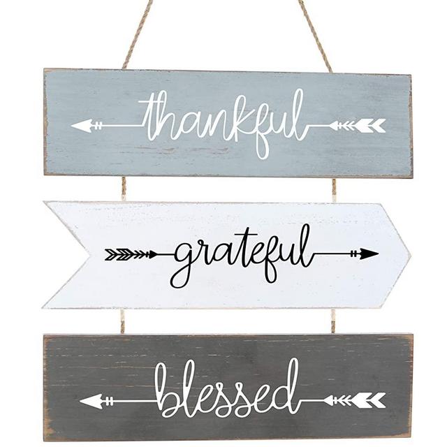 Hanging Wall Sign 3-Set | Rustic Wall Decor, Welcome Sign Wall Art | Farmhouse Home Living Room Kitchen Decorations | House Warming Presents for Couple (Blue Heather)