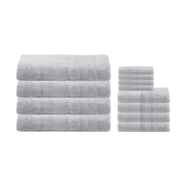 Mosobam 700 GSM Luxury Bamboo 12pc Extra Large Bathroom Set, Light Grey, 4 Bath Towels Sheets 35X70 4 Hand Towels 16X30 4 Face Washcloths 13X13, Turkish Towel Sets, Quick Dry, Gray