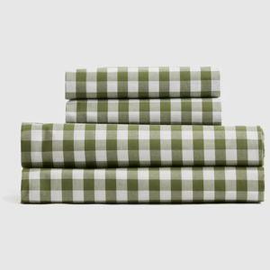 Classic Organic Percale Sheet Set in Olive Gingham
