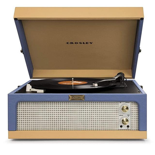 Crosley CR6234A-BT Dansette Junior Portable Turntable with Aux-In, Blue/Tan