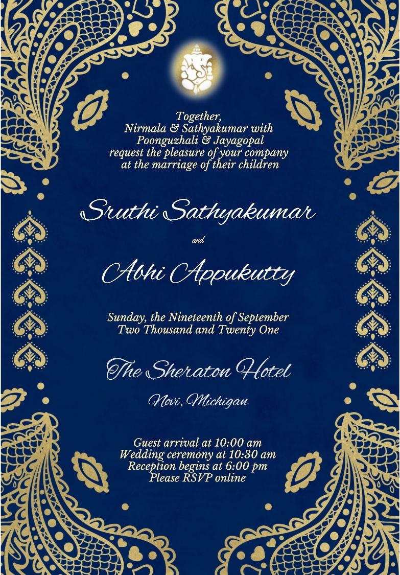 The Wedding Website of Sruthi Sathyakumar and Abhi Appukutty