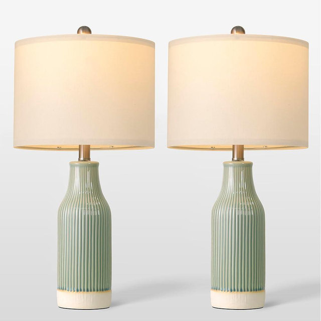 Vortether 23.75" Modern Ceramic Table Lamps Set of 2, Stylish Bedside Lamps for Bedroom, Gorgeous Lamps for Nightstand, Lamps for Living Room, Farmhouse End Table Lamps, Light Green Home Decor