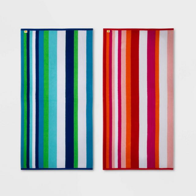 2pk Cool and Warm Striped Sand Resistant Beach Towel Set - Sun Squad™