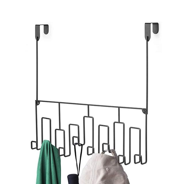 Alsonerbay Over Door 8 Hook Organizer Wall Mounted Coat Hanger Modern Towel Rack Metal Long Hook Rail Set of 2 Black