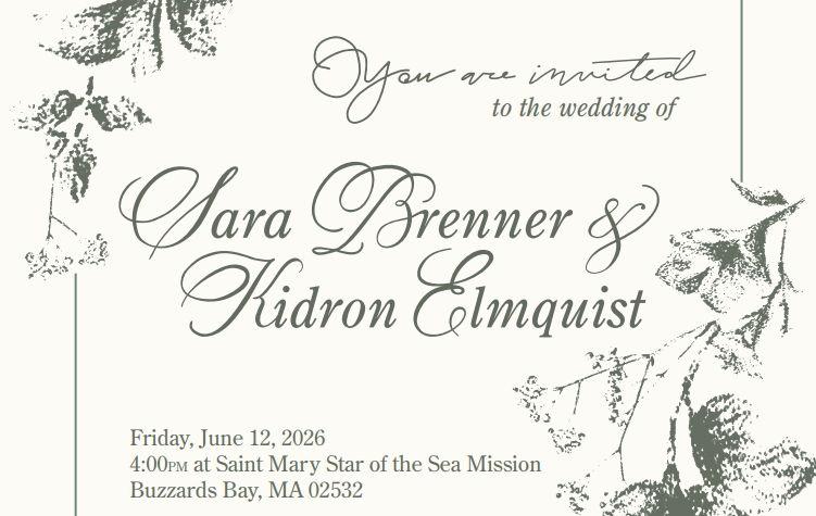 The Wedding Website of Kidron Elmquist and Sara Brenner