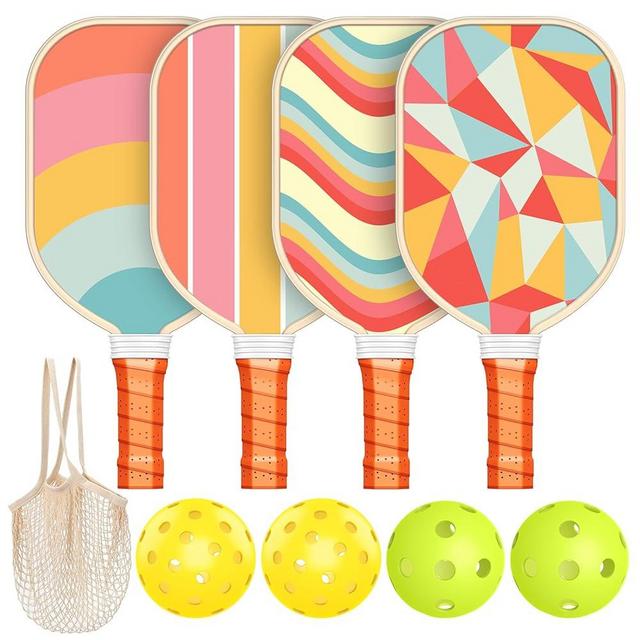 Pickleball Paddles Set of 4, USAPA Approved Premium Wood Pickleball Set with 4 Pickleball Balls and 1 Carry Bag Pickleball Rackets with Ergonomic Cushion Grip for Beginner & Pros Gifts for Women Youth