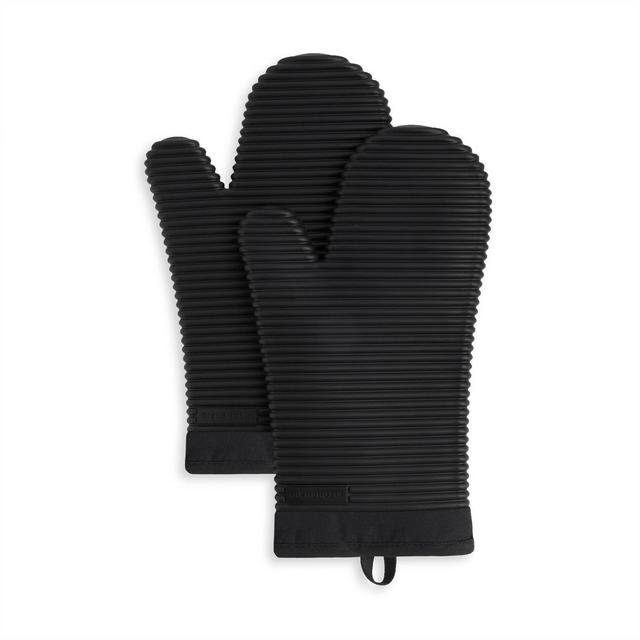 KitchenAid Ribbed Soft Silicone Oven Mitt 2-Pack Set, Onyx Black, 7.5"x13"