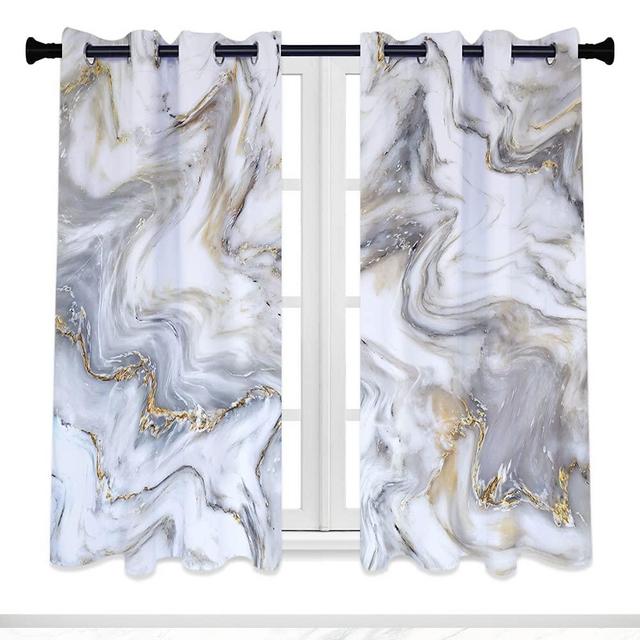 QIYI Grey Marble Blackout Window Curtain Panels, Gray Gold White Striped Marble Décor Living Room Bedroom Curtains 2 Panel Sets, Thermal Insulated Room Darkening Window Coverings Drapes, 53 x 84 Inch
