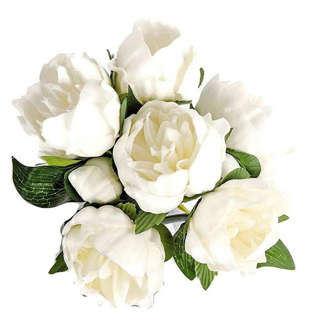 14" Real Touch Latex Peony Bunch Artificial Spring Flowers for Home Decor, Wedding Bouquets, and centerpieces (6 PCS) (Milky White)