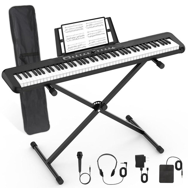 88 Key Piano Keyboard Beginner Electric Digital Piano with Semi Weighted Keys,Sustain Pedal, Power Supply, Stand, Carrying Case,HeadphonesA2