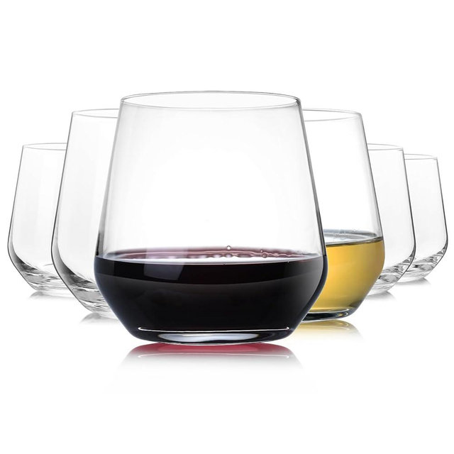 Chouggo Stemless Wine Glasses Set of 6, Hand Blown Premium Crystal Square Red White Wine Glass - Gifts for Women, Men, Wedding, Anniversary, Christmas, Birthday - 15Oz
