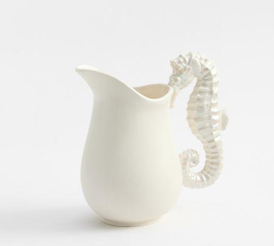 Pearlescent Seahorse Stoneware Pitcher - White