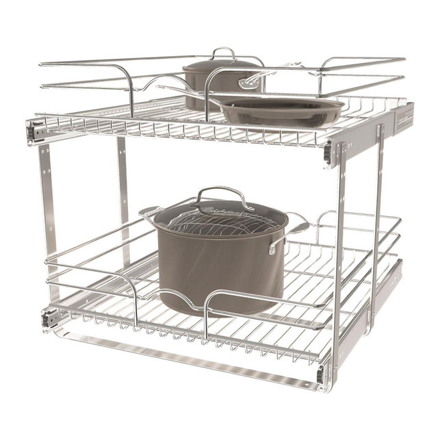 Rev-A-Shelf 2-Tier Kitchen Cabinet Pull Out Shelf and Drawer Organizer Slide Out Pantry Storage Basket in Multiple Sizes, 21 x 22 In, 5WB2-2122CR-1