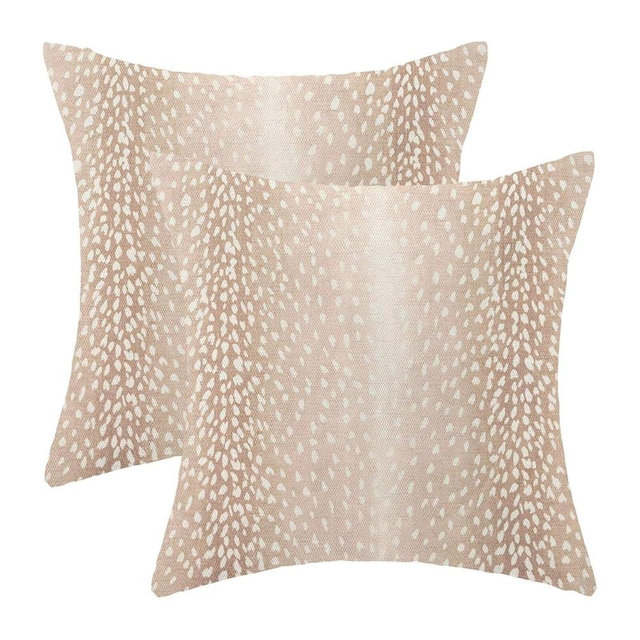 Antelope Pillow Covers 18 x 18 Inch Pack of 2, Animal Skin Print Decorative Throw Pillow Cases Outdoor Linen Farmhouse Neutral Fawn Cushion Cover for Bedroom Home Sofa Decor