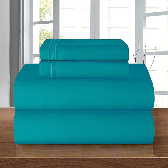 Elegance Linen ® 1500 Thread Count WRINKLE RESISTANT ULTRA SOFT LUXURY 4 pcs Bed Sheet Set, Deep Pocket Up to 16" - Many Size and Colors, California King, Turqouise