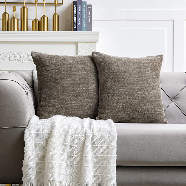 Anickal Brown Grey Pillow Covers 24x24 Inch Set of 2 Farmhouse Rustic Decorative Throw Pillow Covers Square Cushion Case for Home Sofa Couch Decoration
