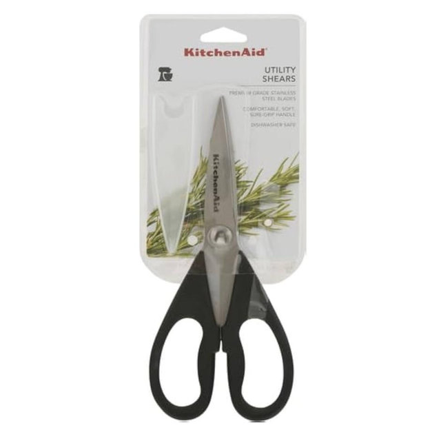 KitchenAid All Purpose Kitchen Shears with Protective Sheath Durable Stainless Steel Scissors, Dishwasher Safe, Soft Grip Comfort Handle, 8.72 Inch, Black