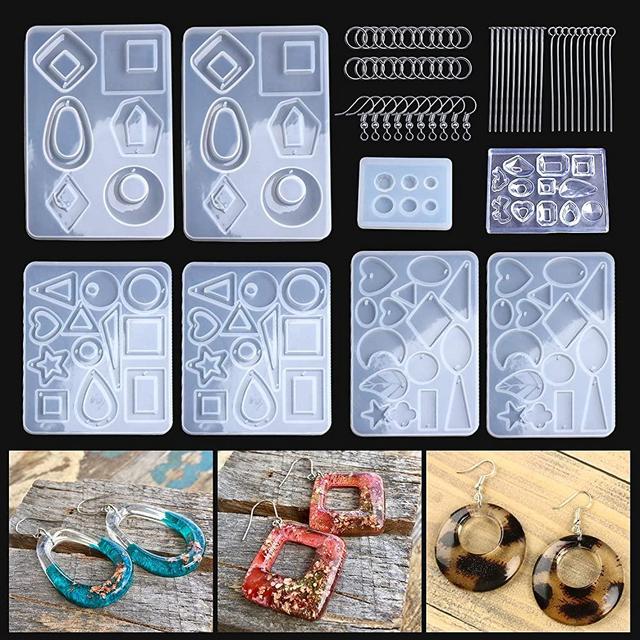 LET'S RESIN 3 Pairs Earring Resin Molds with 2pcs Stud Earring Jewelry Epoxy Resin Silicone Molds Including Earring Hooks, Jump Rings, Head/Eye Pins for Resin Jewelry, Pendant, Resin Crafts DIY