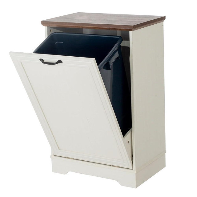 TDLEAYYD 13 Gallons Tilt Out Trash Cabinet, Hidden Trash Can Cabinet Wooden Tilt Out Pet Proof Hidden Trash Bin Cabinet for Kitchen Living Room (White)