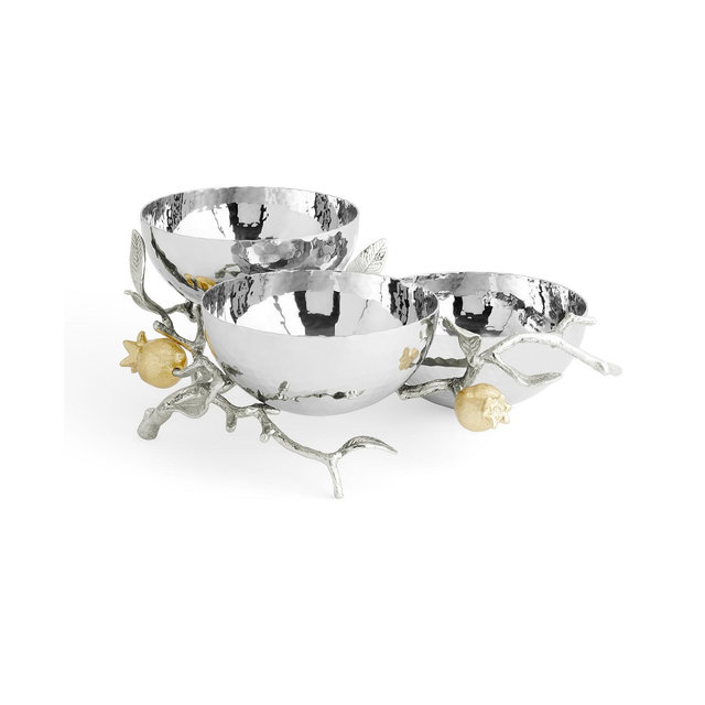 Michael Aram Pomegranate Silver and Gold Triple Bowl