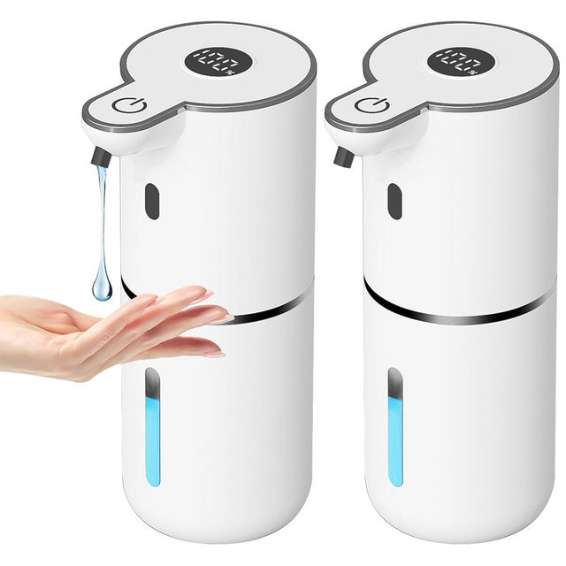 OHIFAST 2 Pack Automatic Liquid Soap Dispenser Touchless, USB Rechargeable Smart Hand Soap Dispenser, 6-Level Adjustable, 12.8oz/380mL Wall Mount for Bathroom Kitchen Dish Soap-White