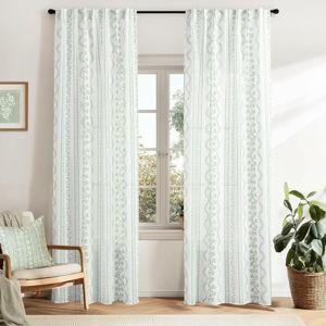 Light Sage Green and White Vine Spring Curtains for Living Room, Cottage Core Floral Pattern Light Filtering Sheer Window Panels for Bedroom Kitchen, 84 Inches Long