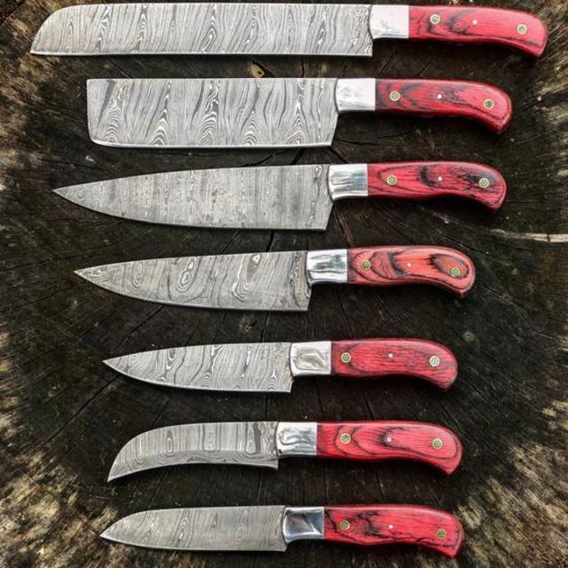 Damascus Steel Chef/Kitchen Knife Set With Leather Carry Bag