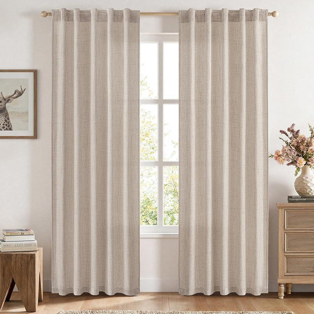 MIULEE Faux Linen Curtains 72 Inch Length 2 Panels Natural Semi Sheer Curtain with Back Tab Rod Pocket, Light Filtering Window Privacy Burlap Drapes for Living Room Bedroom 42W x 72L Linen