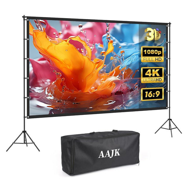 AAJK 120-inch Portable Projector Screen with Stand – Elevate Your Outdoor Movie Nights with 4K HD Clarity and Lightweight Convenience