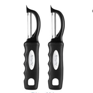 Spring Chef Premium Swivel Vegetable Peeler, Soft Grip Handle and Ultra Sharp Stainless Steel Blades - Perfect Kitchen Peeler For Veggie, Fruit, Potato, Carrot, Apple - Black - Set of 2