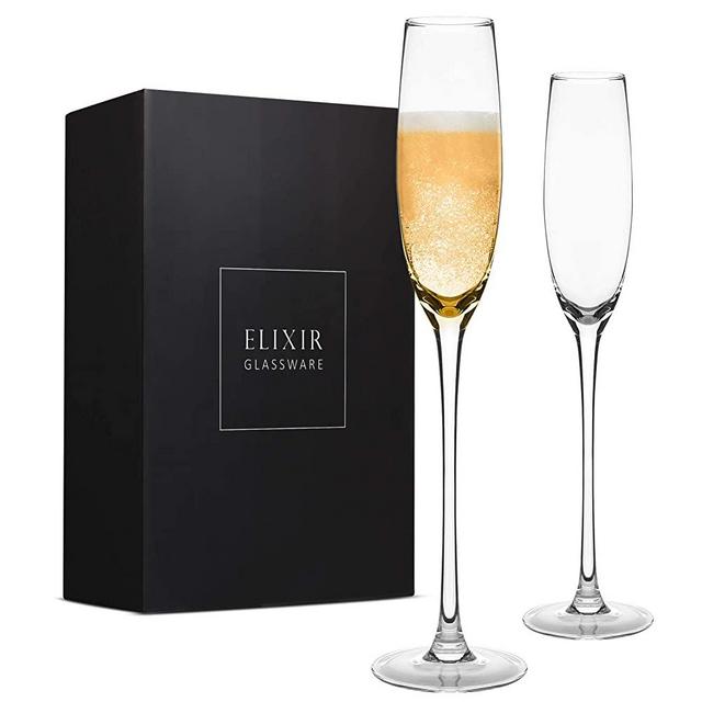 Crystal Champagne Flutes – Elegant Champagne Glasses, Hand Blown – Set of 2 Modern Champagne Flutes, 100% Lead Free Premium Crystal – Gift for Wedding, Anniversary, Christmas – 5oz, Clear
