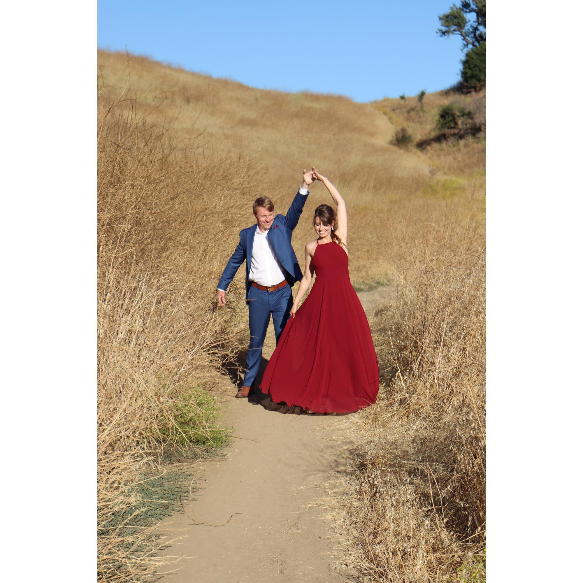 We have no shame in our dancing game. It was Diana's idea to bust out a dance move in the hills at Malibu Creek State Park.