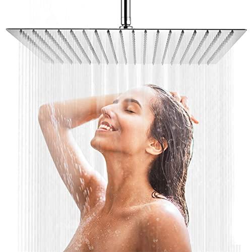 AWARA 16 Inch Rain Shower Head, Square Ultra Thin 304 Stainless Steel High Pressure Shower Head, Large Size Chrome Polish Rainfall Shower Head, Full Body Coverage Modern Waterfall Shower Head