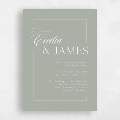 Pale Sage, Green Wedding Invitation - Carulas Portrait