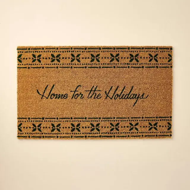 18"x30" Home for the Holidays Fair Isle Coir Doormat Tan/Green - Hearth & Hand™ with Magnolia