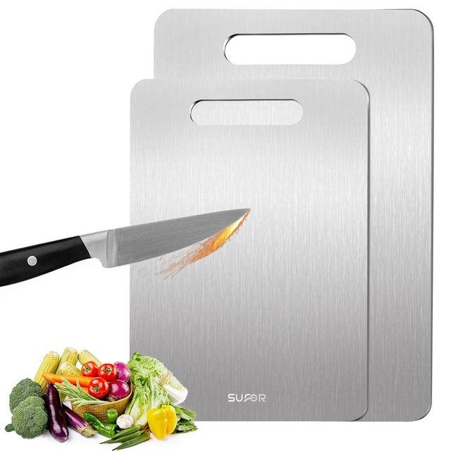 2 Pack Titanium Cutting Board,100% Pure Titanium Cutting Boards For Kitche,Easy to clean, Double-sided food-grade Cutting Board For Cutting Meats, Fruits And Vegetables,M+L