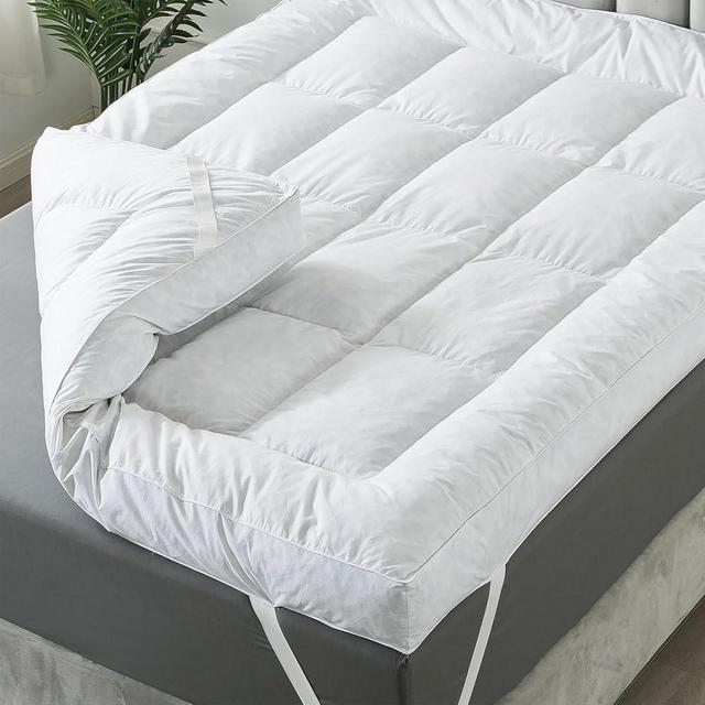 WhatsBedding 5 Inch Duck Feather Bed Queen Size, 100% Cotton Extra Thick Mattress Topper, Overfilled Pillow Top, Hotel Collection Mattress Topper, 60x80 in, 17LB