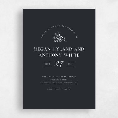 Black Floral Wedding Invitation - Bellisi Portrait