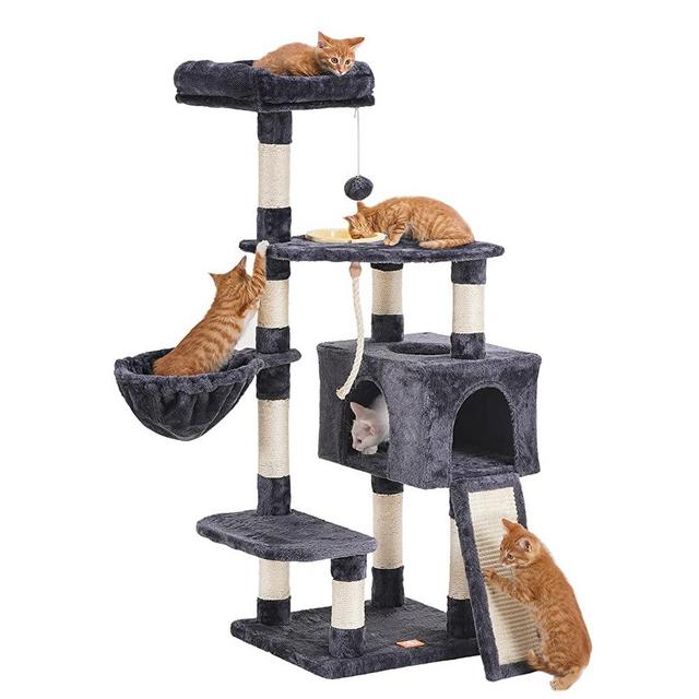 Heybly Cat Tree Cat Tower for Indoor Cats Multi-Level Cat Furniture Condo with Feeding Bowl and Scratching Board