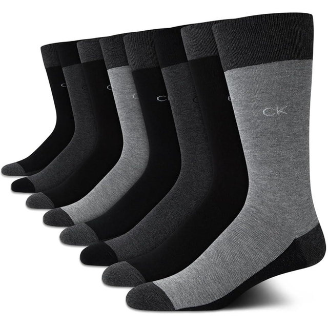 Calvin Klein Mens Dress Socks - 8 Pack Soft Cotton Blend Work Crew Socks for Men for Casual Business & Formal Wear