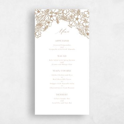Metallic Bronze, Brown Wedding Menu - Mira Letterpress